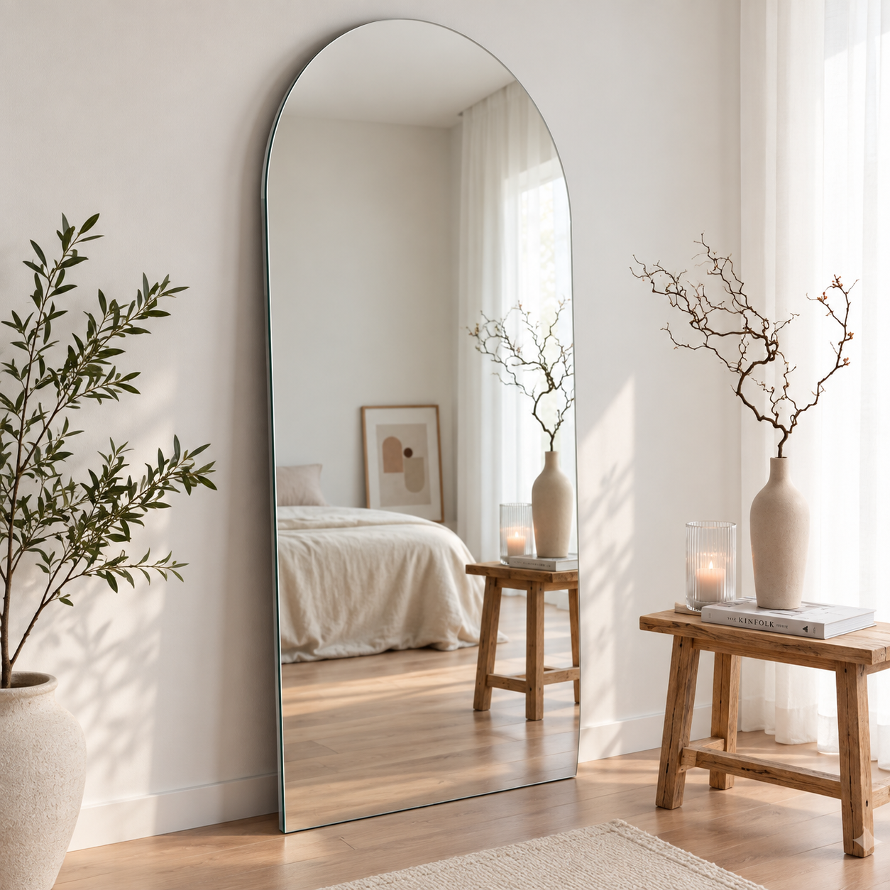 Arch Full-Length Frameless Floating Wall Mirror 100×180 cm Ultra White Float Glass Model LM-71