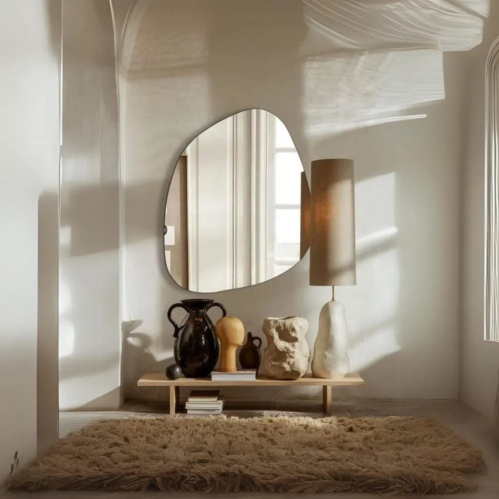 Asymmetrical Frameless Floating Wall Mirror 80×85 cm – Model M15D