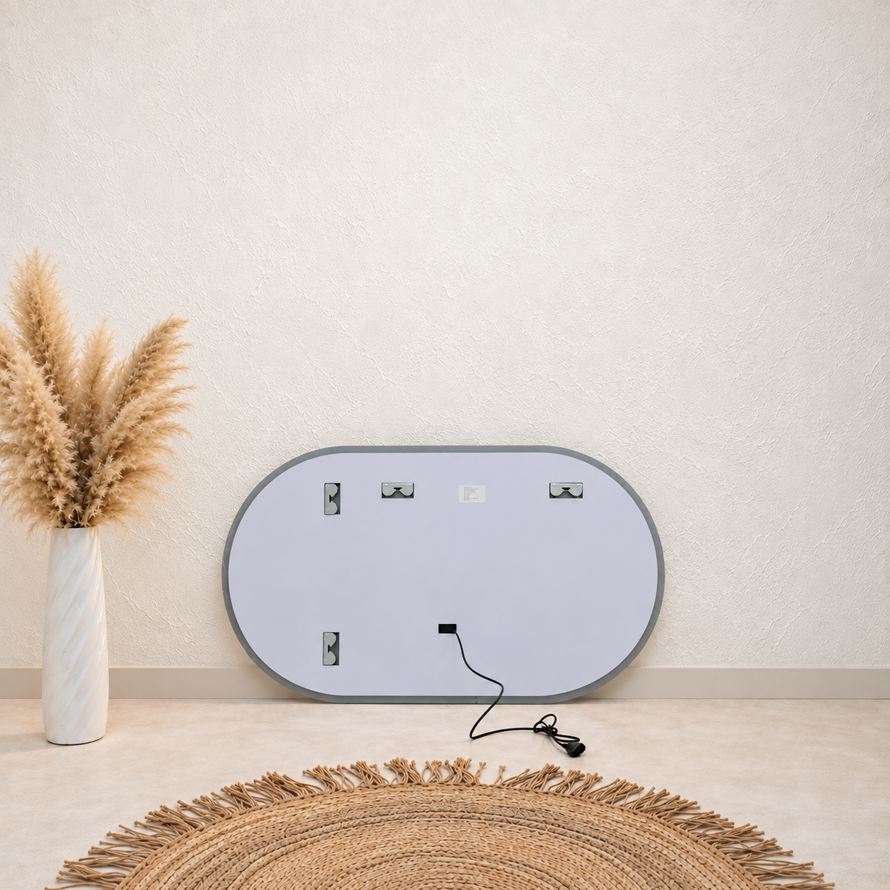 Oval Frameless Floating Wall Mirror 60×80 cm with Backlit LED Lighting & Defogger Ultra White Float Glass Model 15203BDLD