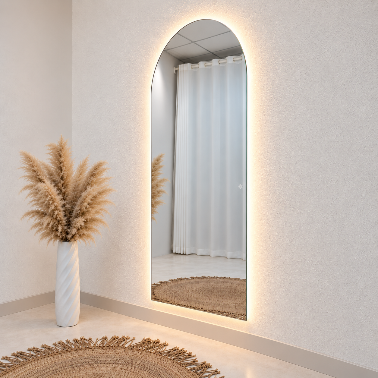 Arch Full-Length Frameless Floating Wall Mirror 100*180 cm with Backlit LED Lighting Ultra White Float Glass Model LM-71LD