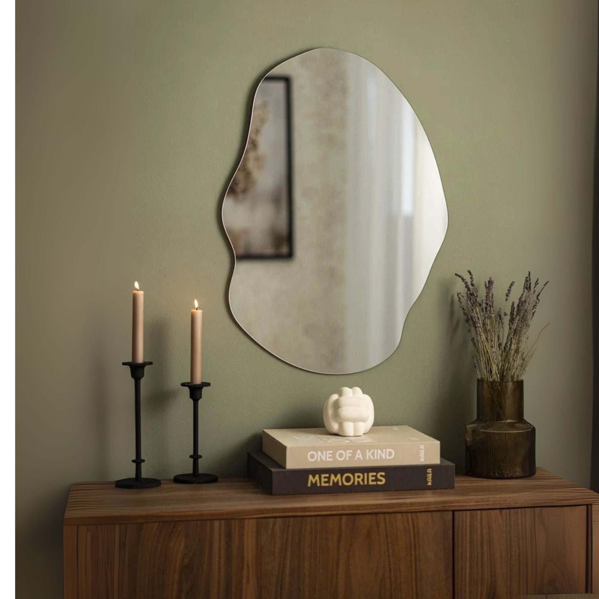 Asymmetrical Frameless Floating Wall Mirror 70×90 cm – Model M762D