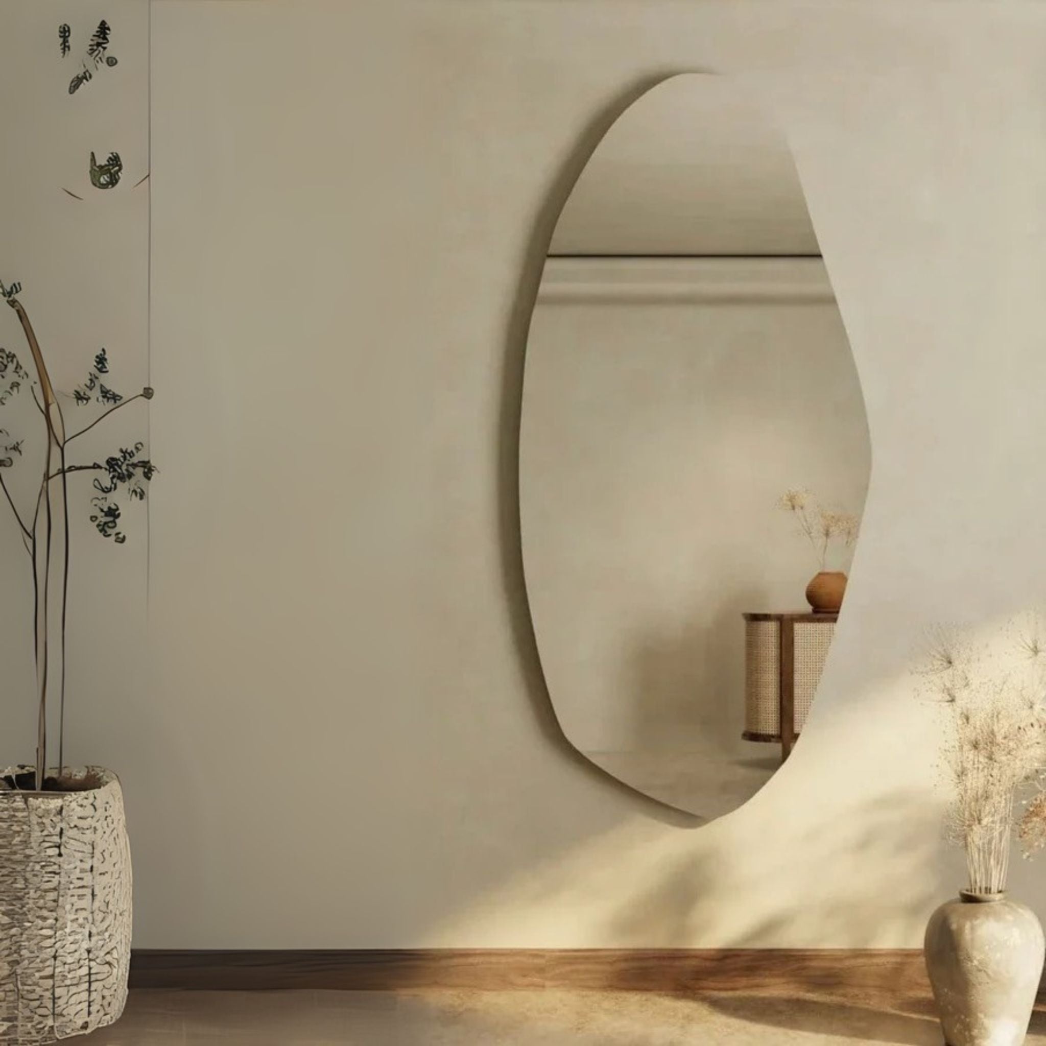 Asymmetrical Frameless Floating Wall Mirror 70×100 cm – Model M764D