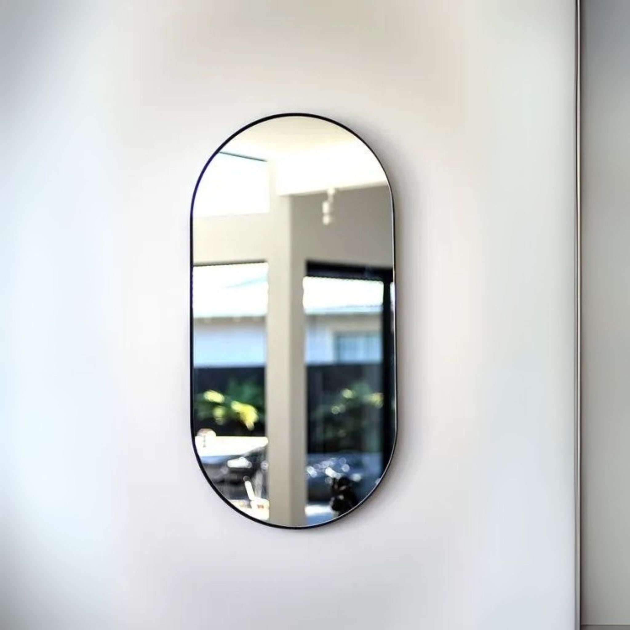Oval Floating Wall Mirror 60×80 cm with Matte Black Stainless-Steel Aluminum Frame – Model B35D