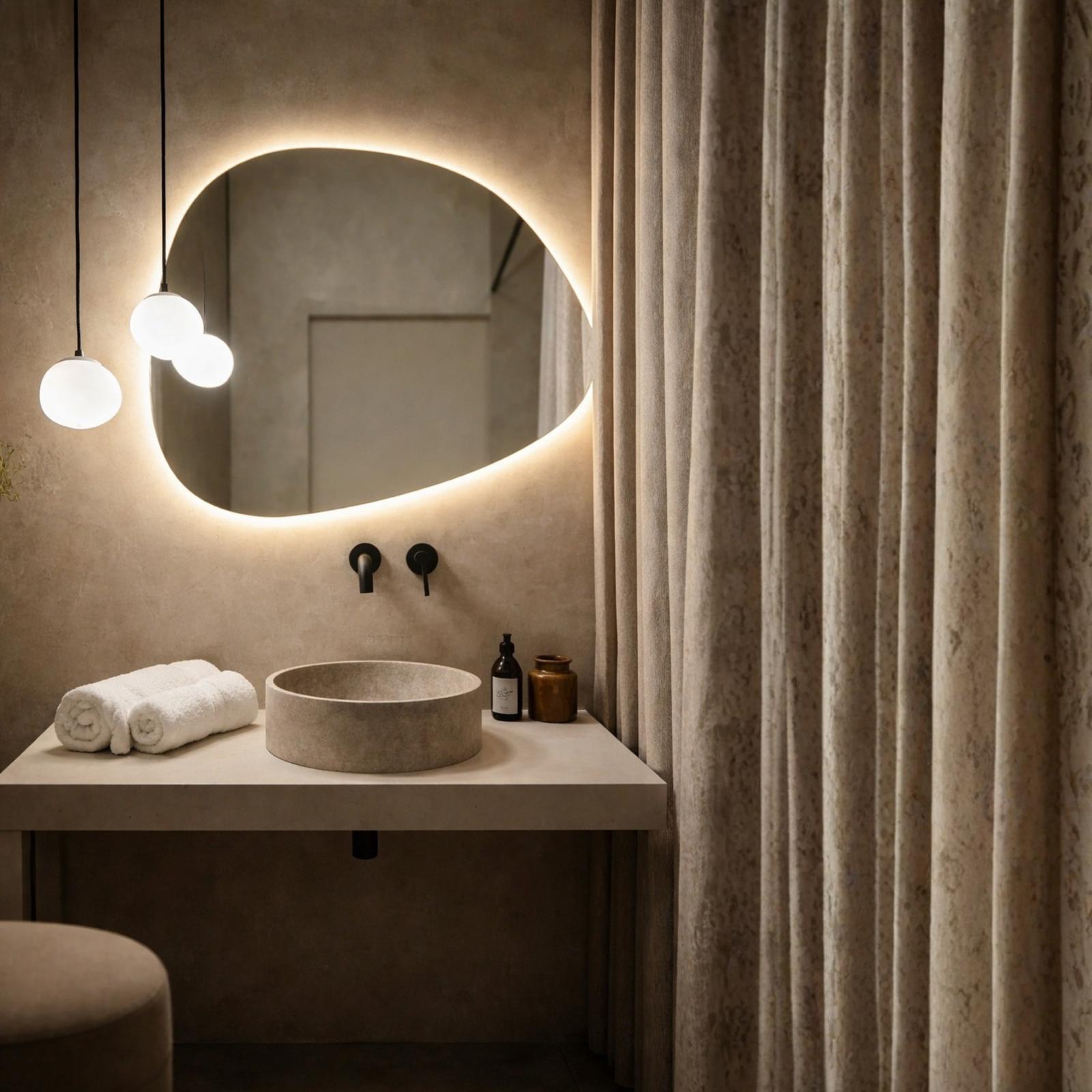 Asymmetrical Frameless Floating Wall Copper-Free (No Black Edges) Mirror with Backlit LED Lighting 90×80 cm – Model M-765LD