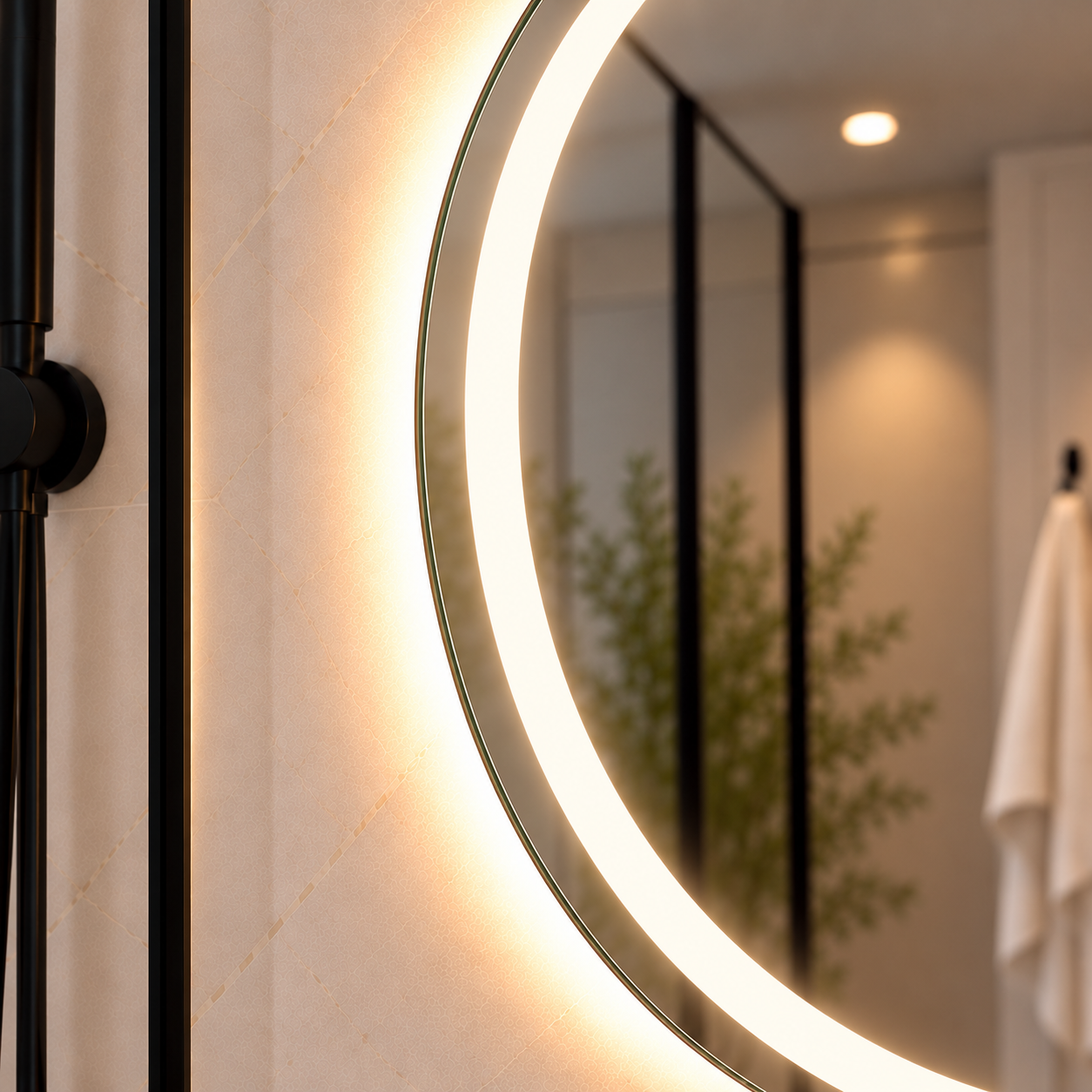 Oval Frameless Floating Wall Mirror 60×120 cm with Front & Backlit LED Lighting & Defogger Ultra White Float Glass Model 15303BFDLD