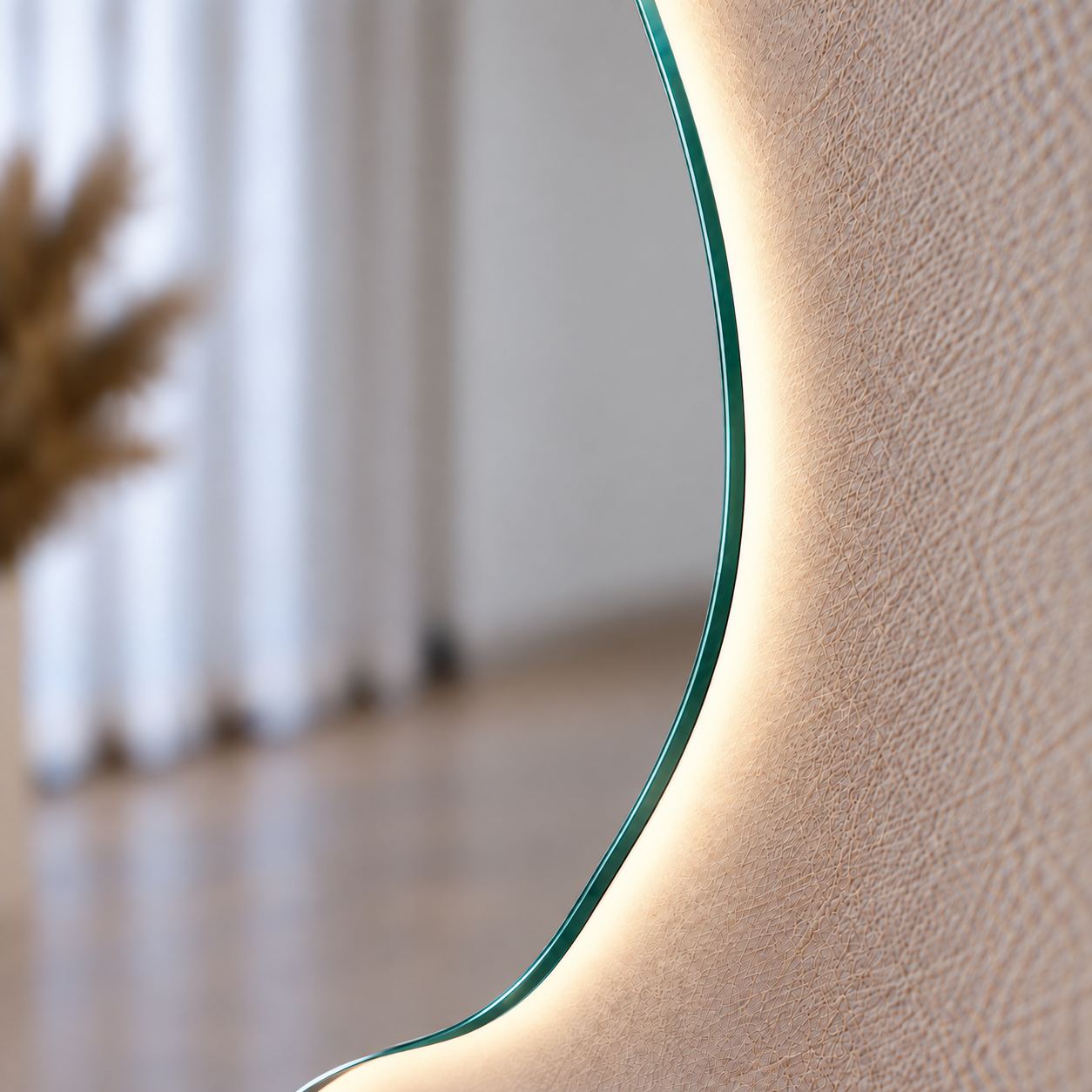 Asymmetrical Frameless Floating Wall Mirror 75*80 cm with Backlit LED Lighting Ultra White Float Glass Model M-1LD