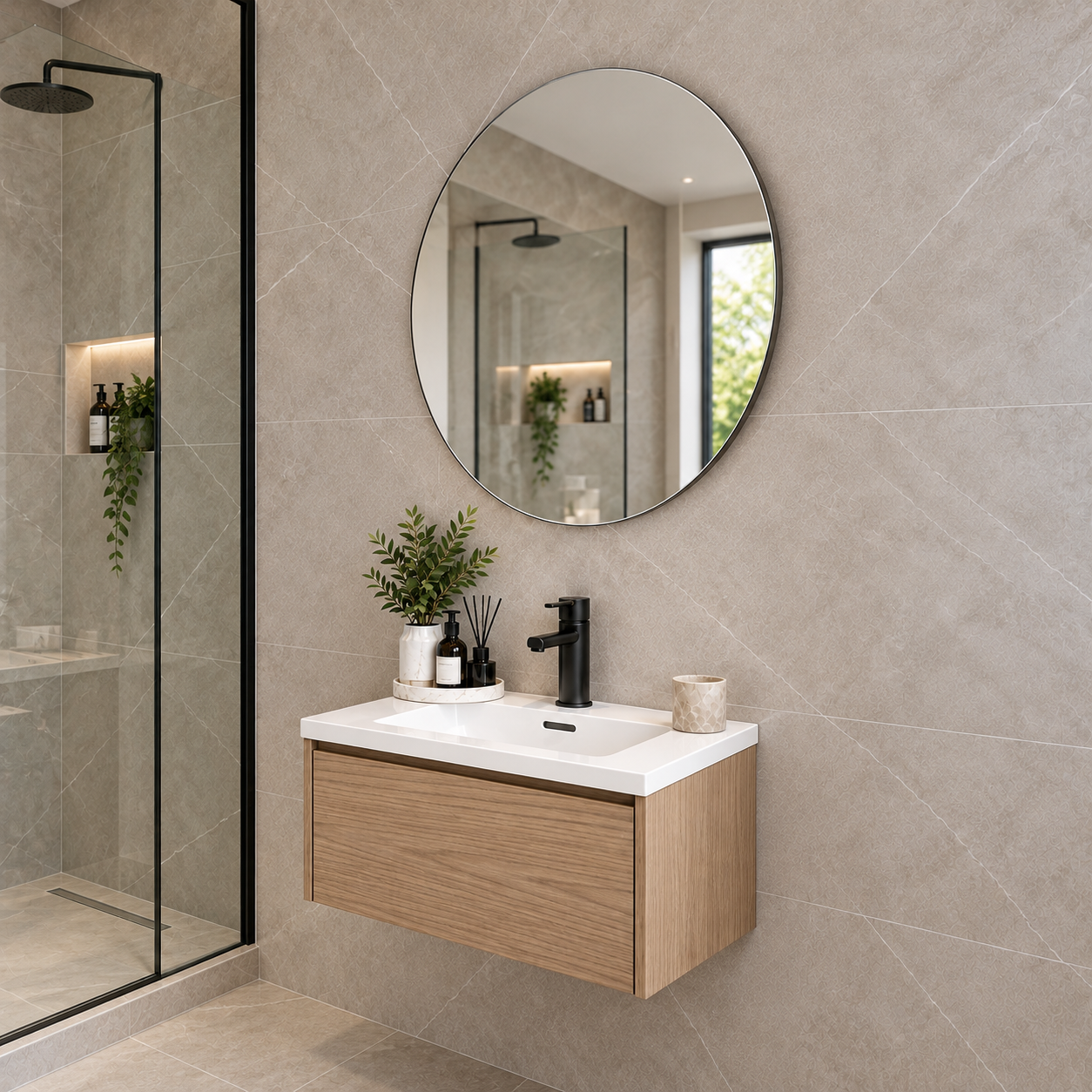 Round Frameless Floating Wall Mirror Ø50 cmHigh-Quality Float Glass Model 88011C
