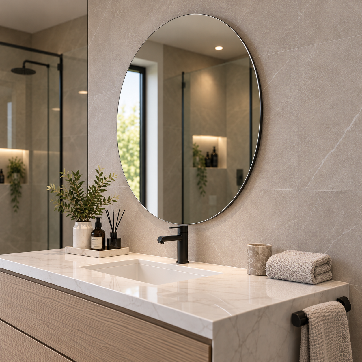 Round Full-Length Frameless Floating Wall Mirror Ø110 cm High-Quality Float Glass Model 88017C